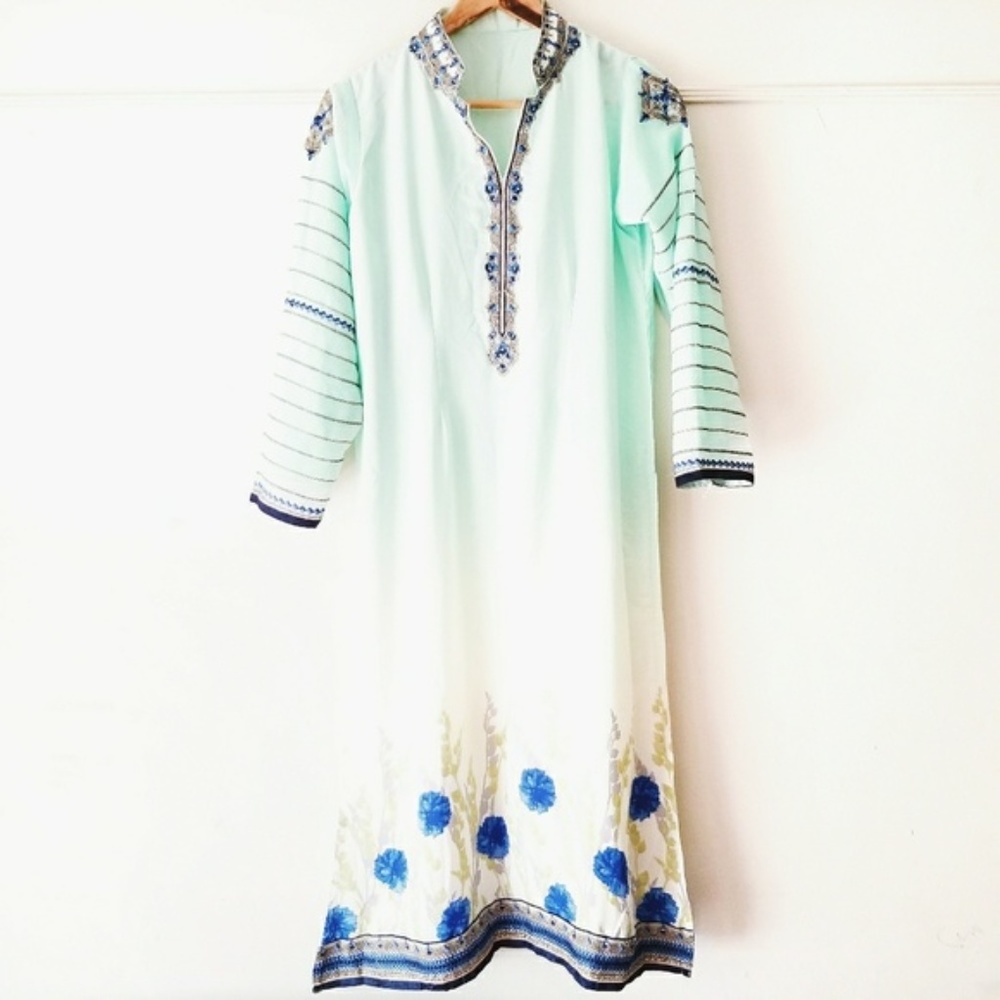 Green Ombre Floral Salwar Kameez Party Dress